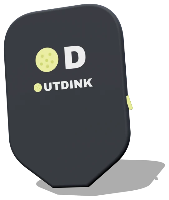 Black neoprene paddle cover printed with the Outdink logo